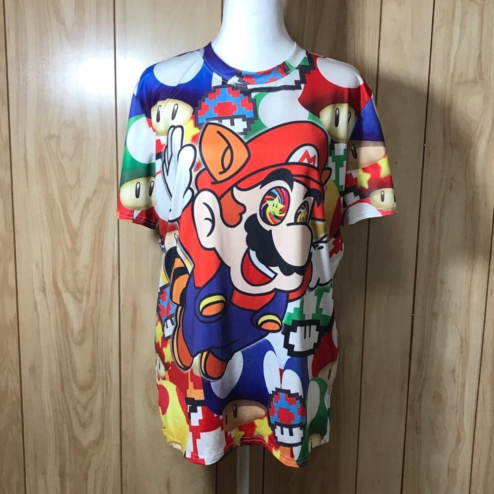 Super Mario Bros Collage Crew Neck Short Sleeve T-Shirt L